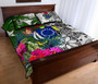 Cook Islands Custom Personalised Quilt Bet Set White - Turtle Plumeria Banana Leaf 3