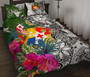 Tonga Custom Personalised Quilt Bet Set White - Turtle Plumeria Banana Leaf 1