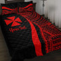 Wallis and Futuna Custom Personalised Quilt Bet Set - Red Polynesian Tentacle Tribal Pattern 1