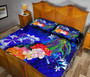 Tahiti Quilt Bed Set - Humpback Whale with Tropical Flowers (Blue) 4