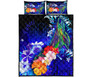Tahiti Quilt Bed Set - Humpback Whale with Tropical Flowers (Blue) 5