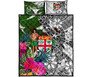 Fiji Custom Personalised Quilt Bet Set White - Turtle Plumeria Banana Leaf Crest 5