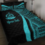 Vanuatu Custom Personalised Quilt Bet Set - Turquoise Polynesian Tentacle Tribal Pattern 1