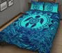 Polynesian Quilt Bed Set - Dark Blue Turtle Palm Torquoise Version 2