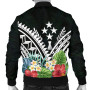 Kosrae Bomber Jacket - Kosrae Coat of Arms & Polynesian Tropical Flowers White 2