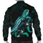 Kosrae Polynesian Bomber Jacket - Turtle With Blooming Hibiscus Turquoise 2