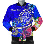 Tahiti Custom Personalised Bomber Jacket - Turtle Plumeria (Blue) 1