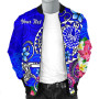 Tahiti Custom Personalised Bomber Jacket - Turtle Plumeria (Blue) 3