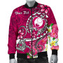 Pohnpei Custom Personalised Bomber Jacket - Turtle Plumeria (Pink) 4