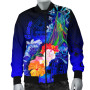 Guam Bomber Jacket - Humpback Whale with Tropical Flowers (Blue) 4