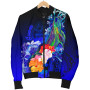 Guam Bomber Jacket - Humpback Whale with Tropical Flowers (Blue) 5