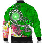 American Samoa Polynesian Bomber Jacket - Turtle Plumeria (Green) 2