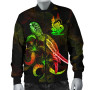 New Caledonia Polynesian Bomber Jacket - Turtle With Blooming Hibiscus Reggae 4