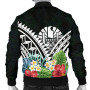 Tahiti Bomber Jacket - Tahiti Caledonia Coat of Arms & Polynesian Tropical Flowers White 2