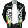 Tahiti Bomber Jacket - Tahiti Caledonia Coat of Arms & Polynesian Tropical Flowers White 3