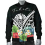 Tahiti Bomber Jacket - Tahiti Caledonia Coat of Arms & Polynesian Tropical Flowers White 4