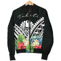 Tahiti Bomber Jacket - Tahiti Caledonia Coat of Arms & Polynesian Tropical Flowers White 5