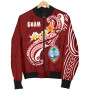 Guam Bomber Jacket - Guam Seal Polynesian Patterns Plumeria (Red) 5