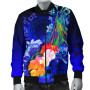 Cook Islands Custom Personalised Bomber Jacket - Humpback Whale with Tropical Flowers (Blue) 4