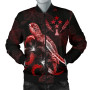 Kosrae Polynesian Bomber Jacket - Turtle With Blooming Hibiscus Red 1