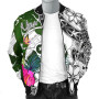 Yap Bomber Jacket White - Turtle Plumeria Banana Leaf 3