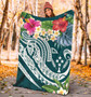 Kosrae Polynesian Premium Blanket - Summer Plumeria (Turquoise) 4