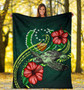 Pohnpei Polynesian Premium Blanket - Green Turtle Hibiscus 5