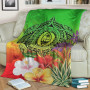 Guam Premium Blanket - Manta Ray Tropical Flowers (Green) 3