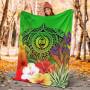 Guam Premium Blanket - Manta Ray Tropical Flowers (Green) 4