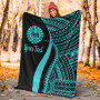 Tahiti Custom Personalised Premium Blanket - Turquoise Polynesian Tentacle Tribal Pattern 5
