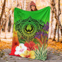 Pohnpei Premium Blanket - Manta Ray Tropical Flowers (Green) 4