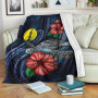 New Caledonia Polynesian Premium Blanket - Blue Turtle Hibiscus 1