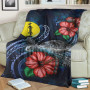 New Caledonia Polynesian Premium Blanket - Blue Turtle Hibiscus 2