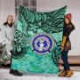 Northern Mariana Islands Premium Blanket - Vintage Floral Pattern Green Color 6