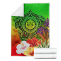 Fiji Polynesian Premium Blanket - Manta Ray Tropical Flowers (Green) 6