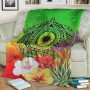 Marshall Islands Premium Blanket - Manta Ray Tropical Flowers (Green) 3