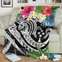 Kosrae Polynesian Premium Blanket - Summer Plumeria (Black) 2