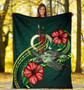 Vanuatu Polynesian Premium Blanket - Green Turtle Hibiscus 5