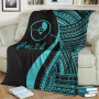 Yap Custom Personalised Premium Blanket - Turquoise Polynesian Tentacle Tribal Pattern 3