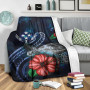 Kosrae Polynesian Premium Blanket - Blue Turtle Hibiscus 3