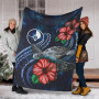 Yap Polynesian Premium Blanket - Blue Turtle Hibiscus 6