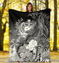 Samoa Premium Blanket - Humpback Whale with Tropical Flowers (White) 5