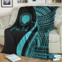 Northern Mariana Islands Custom Personalised Premium Blanket - Turquoise Polynesian Tentacle Tribal Pattern 4