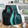 New Caledonia Custom Personalised Premium Blanket - Turquoise Polynesian Tentacle Tribal Pattern Crest 4