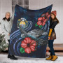 Nauru Polynesian Premium Blanket - Blue Turtle Hibiscus 6