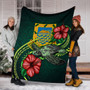 Tuvalu Polynesian Premium Blanket - Green Turtle Hibiscus 6