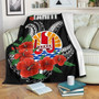 Tahiti Polynesian Premium Blanket - Hibiscus Coat of Arm Black 1