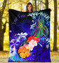 Marshall Islands Custom Personalised Premium Blanket - Humpback Whale with Tropical Flowers (Blue) 5