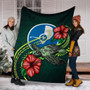 Yap Polynesian Premium Blanket - Green Turtle Hibiscus 6