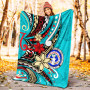 Northern Mariana Islands Premium Blanket - Tribal Flower With Special Turtles Blue Color 4